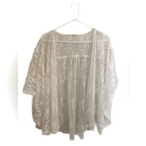 Forever 21 Lace Bohemian White Kimono Oversized Cover Up Top Med Festival Fairy